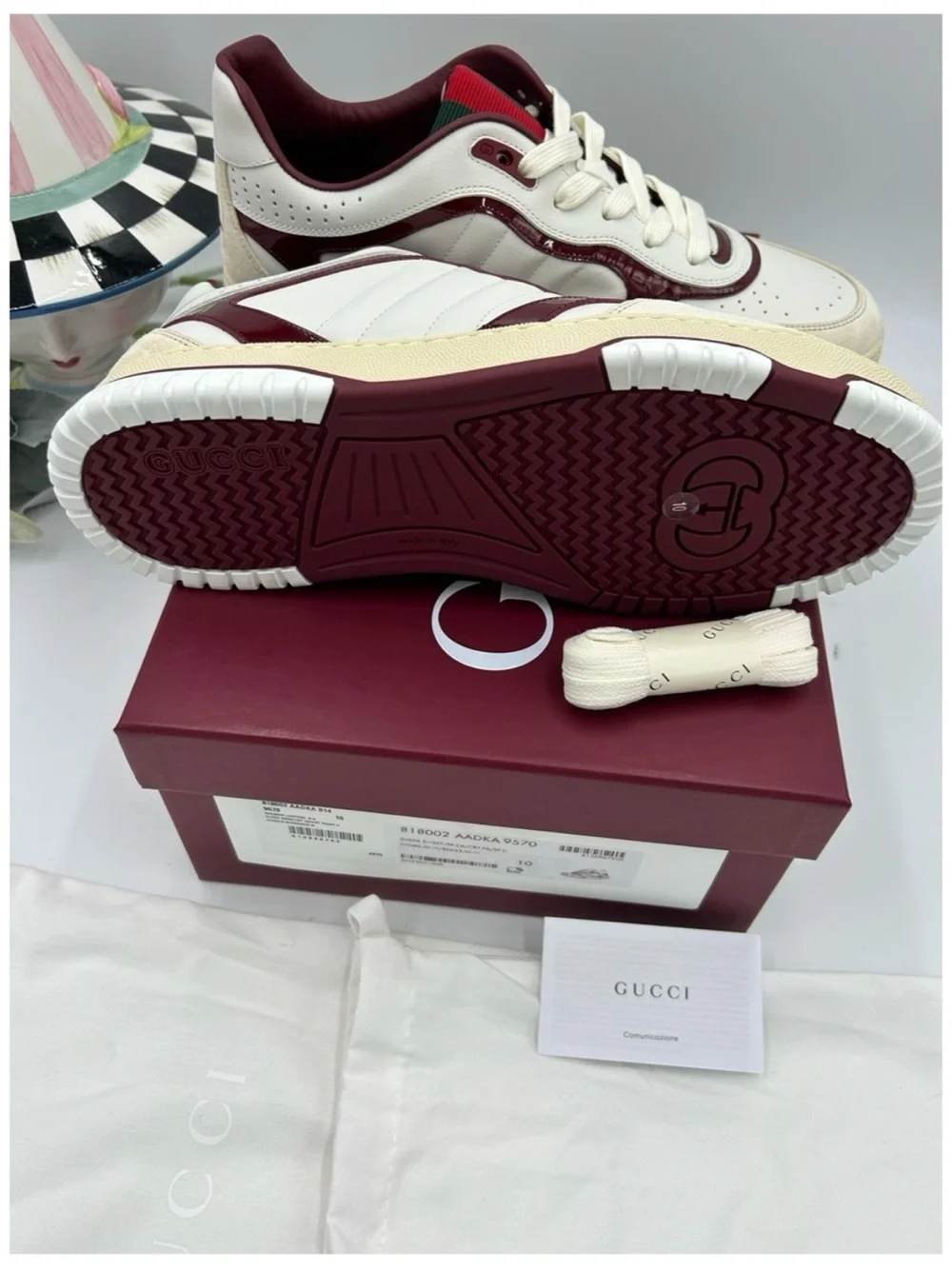 Men's Gucci re-Web leather sneakers with red accents size 10 fits 10.5 US